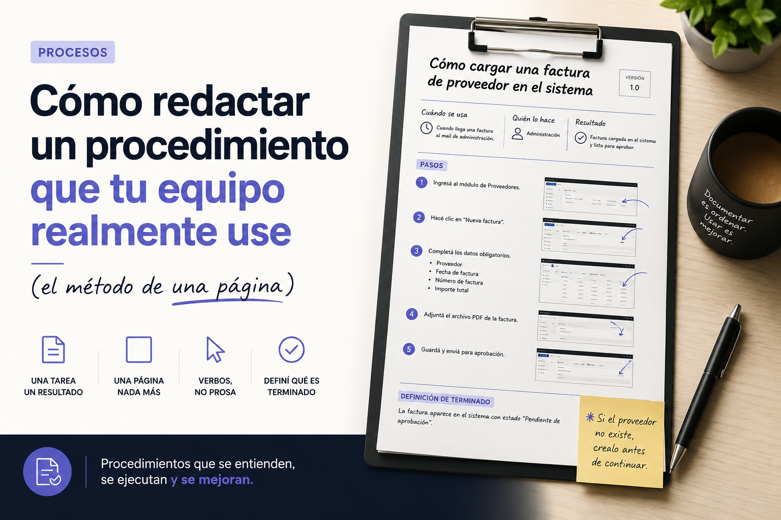 Cómo redactar un procedimiento que tu equipo realmente use (el método de una página)